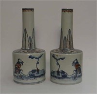PR OF CHINESE BOTTLE VASES, HAND DECORATED 8 1/4"
