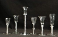 GROUP OF 6 BLOWN GLASSES W/ AIR TWIST STEMS