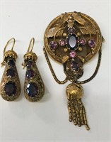 VICTORIAN YELLOW GOLD & RHODALITE GARNET BROOCH &