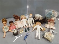 Vintage Porcelain & Other Dolls With Accesories