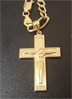 14K Solid Gold Cross & Chain
