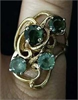 14k Ring with Multiple Round Emerald Stones