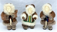 3 Russian Chukchi Reindeer Fur Dolls Fishermen
