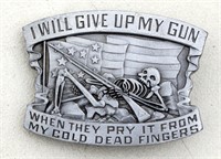 Pewter Belt Buckle Give Up My Gun 1980