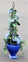 Blue Ceramic Planter Wire Climber with Synthetic