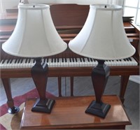Pair Of Table Lamps (Wood Bases)