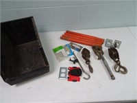Assorted Pullies, Tools, and related