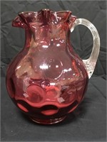 Fenton Cranberry Thumbprint Glass Pitcher