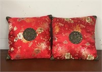 Pair Oriental Silk Pillows