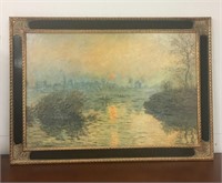 Ornate Framed Oil by Monet - Sunset at Lavacourt