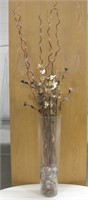 Tall Glass Vase w/ River Stones & Faux Floral Set