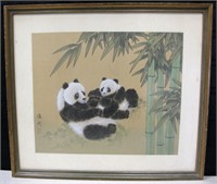 Chinese Water Color Panda & Cub Framed Print