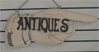 Wood Pointed Finger Form Antiques Sign