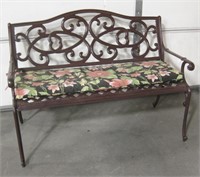 Metal Garden Bench w/ Padded Floral Upholstery