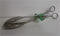 VNTG Silver Plated & Faux Green Stone Salad Tongs