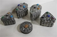 5 Moroccan Miniature Pewter Trinket Pill Boxes