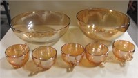 Vintage Festive Carnival Glass 2 Bowl, 5 Glass Set