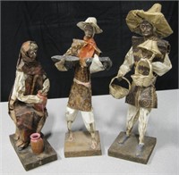3 Vintage Folk Art Paper Mache Village Figurines