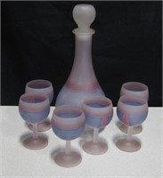 French Frosted P&B Glass Decanter & 6 Goblets