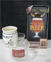 VNTG Peanut Jar, Glass Popcorn Jar, Beer Cap Board