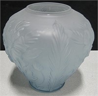 8" Blue Satin Tiffin Poppy Vase by Cambridge Glass