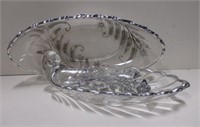 2 Heisey Oval Dishes w/ Silver Trim & Pattern