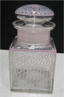 Czech-Slovakian Pink Geometric Line Art Glass Jar
