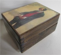 Wooden Music Box w/ Sad Clown Cover Top