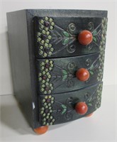 Wood Miniature Floral 3 Drawer Jewelry Cabinet