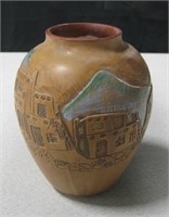 Tourist Scenic Adobe Village S.W. Pottery Jar