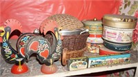 Vintage Tins, Baskets & Asst Items