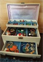 Jewelry Box with Pins & Asst Trinkets & Jewelry