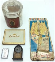 VTG. CHESTERFIELD THERMOMETER, TIN & LIGHTER