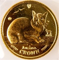 Coin 1996 Isle of Man "Cat" Gold 1/25th Crown