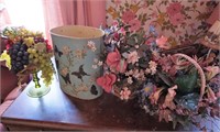Metal Wastebasket, Flowers and Fruit Décor