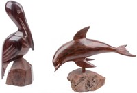 Art Dolphin & Pelican Ironwood Carving Sculptures