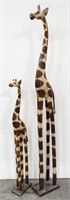 Two Wooden Giraffe Floor Size Decor Statues