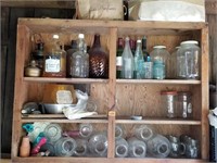 WOOD CABINET AND CONTENTS