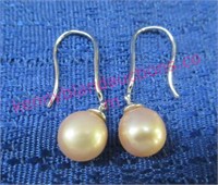 sterling silver pink pearl dangle earrings