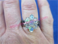 sterling silver ethiopian opal & black spinel ring