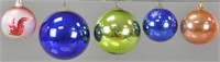 THREE KUGELS AND TWO COMMON SHINNY BRIGHT ORNAMENT