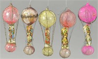 GROUP OF FIVE WIRE WRAP GLASS BALLOONS