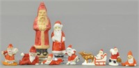 EIGHT GERMAN CHALKWARES SANTA FIGURES AND JAPAN SA