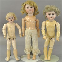 LOT OF THREE GERMAN BISQUE HEAD DOLLS