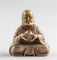 Chinese Shoushan Stone Carved Meditating Lohan