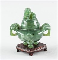 Chinese Hardstone Carved Dragon Censer w/Stand