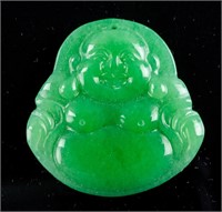 Chinese Green Hardstone Happy Buddha Pendant