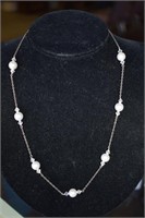 Sterling Silver Necklace w/ Pearls & Crystal