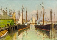 CH JOHNSON American 1874 OOB Sailboats in Harbor