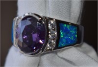 Sterling Silver Ring w/ Purple & Blue Stones